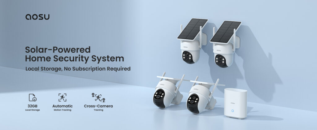 AOSU wireless security camera system with base station solar 2K no subscription