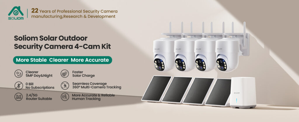 SOLIOM wireless security camera system solar tracking local storage no subscription